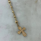 Rosario Virgen Milagrosa 10.3gr / 45cm / 3mm-4mm Bolas Diamantadas Mate Circones Blancos Oro Amarillo