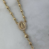 Rosario Virgen Milagrosa 10.3gr / 45cm / 3mm-4mm Bolas Diamantadas Mate Circones Blancos Oro Amarillo