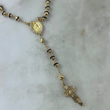 Rosario Virgen de Guadalupe 12.45gr / 50cm / 3.50mm-4mm Bolas Diamantadas Cauchos Negros Mate Circones Blancos Oro Amarillo *
