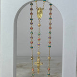 Rosario Virgen de Guadalupe 12.75gr / 50cm / 3,5-4mm Bolas Diamantadas Mate Cauchos Colores Circones Blancos Oro Amarillo