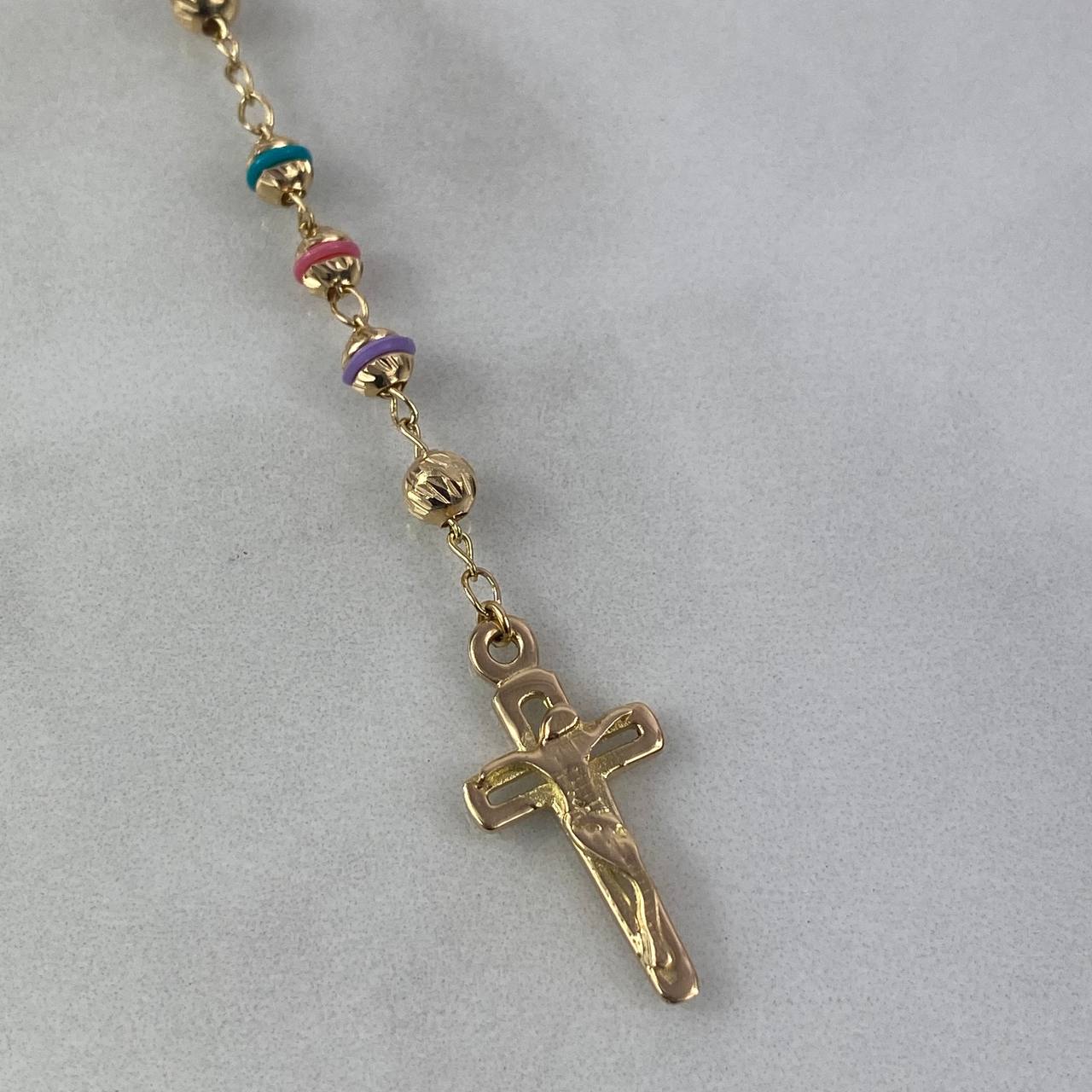 Rosario Virgen de Guadalupe 12.75gr / 50cm / 3,5-4mm Bolas Diamantadas Mate Cauchos Colores Circones Blancos Oro Amarillo