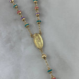 Rosario Virgen de Guadalupe 12.75gr / 50cm / 3,5-4mm Bolas Diamantadas Mate Cauchos Colores Circones Blancos Oro Amarillo