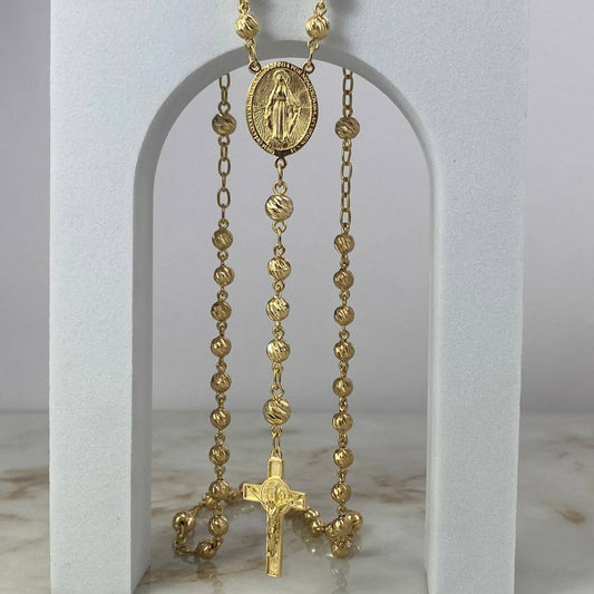 Rosario Virgen Milagrosa 25.15gr / 60cm / 5mm-7mm Bolas Diamantadas Oro Amarillo