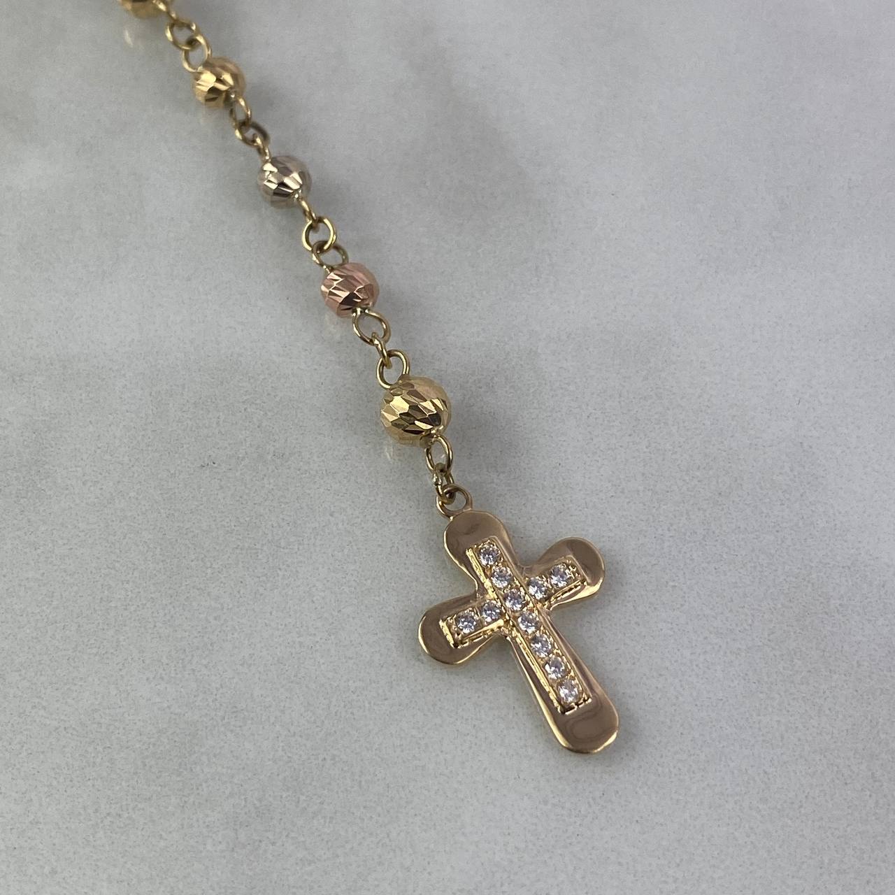 Rosario Virgen Milagrosa 15.5gr / 60cm / 4mm-5mm Bolas Diamantadas Mate Circones Blancos Tres Oros