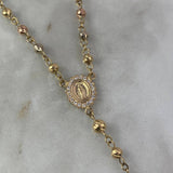 Rosario Virgen Milagrosa 15.5gr / 60cm / 4mm-5mm Bolas Diamantadas Mate Circones Blancos Tres Oros