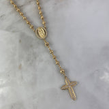 Rosario Virgen de Guadalupe 27.05gr / 60cm / 5mm-7mm Bolas Diamantadas Mate Circones Blancos Oro Amarillo
