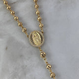 Rosario Virgen de Guadalupe 27.05gr / 60cm / 5mm-7mm Bolas Diamantadas Mate Circones Blancos Oro Amarillo