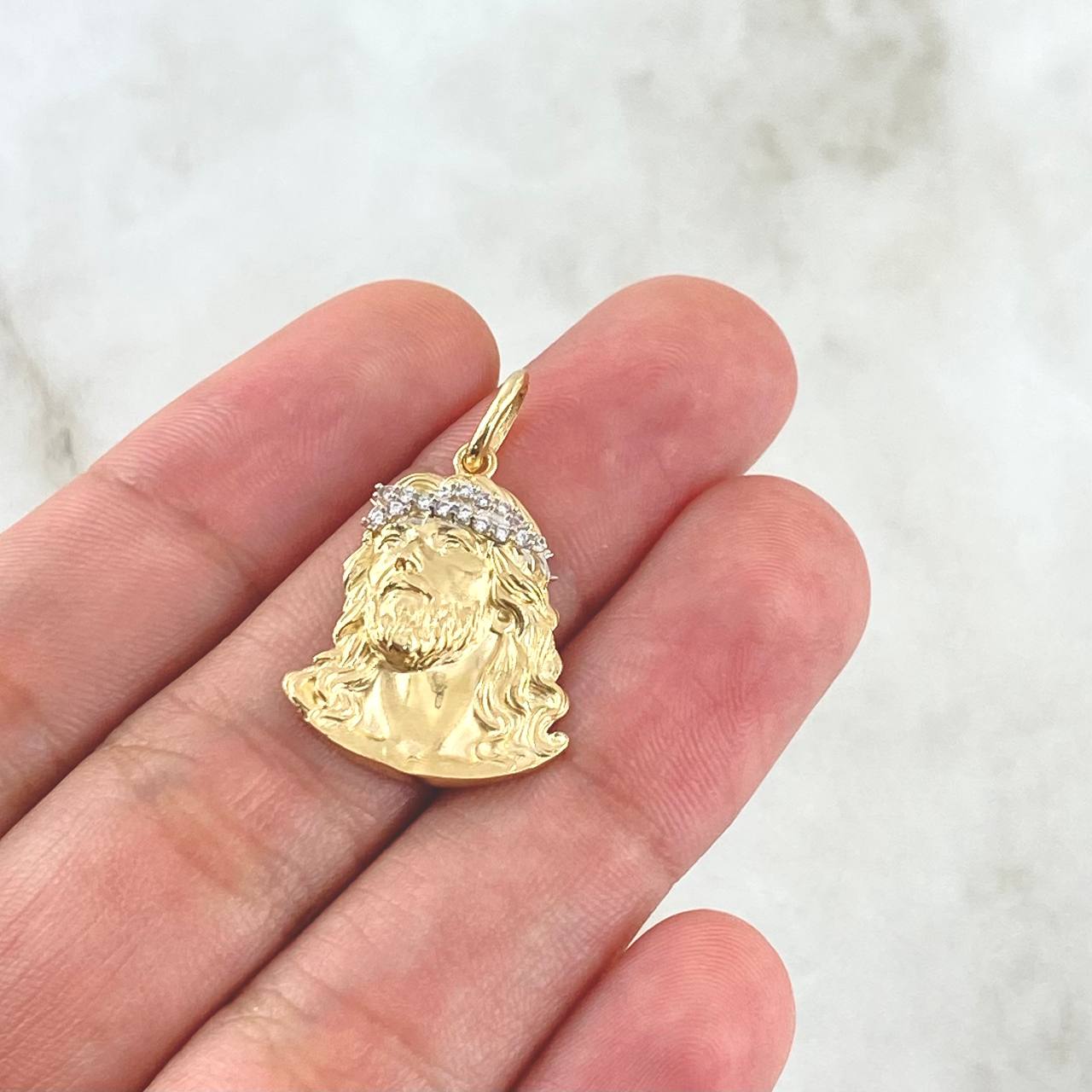 Dije Rostro Jesús 2.6gr / 2.6cm / Circones Blancos Oro Amarillo 18K *
