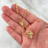 Rosario Espiga Virgen Milagrosa 8.05gr / 50cm / 3mm Bolas Diamantadas Oro Amarillo