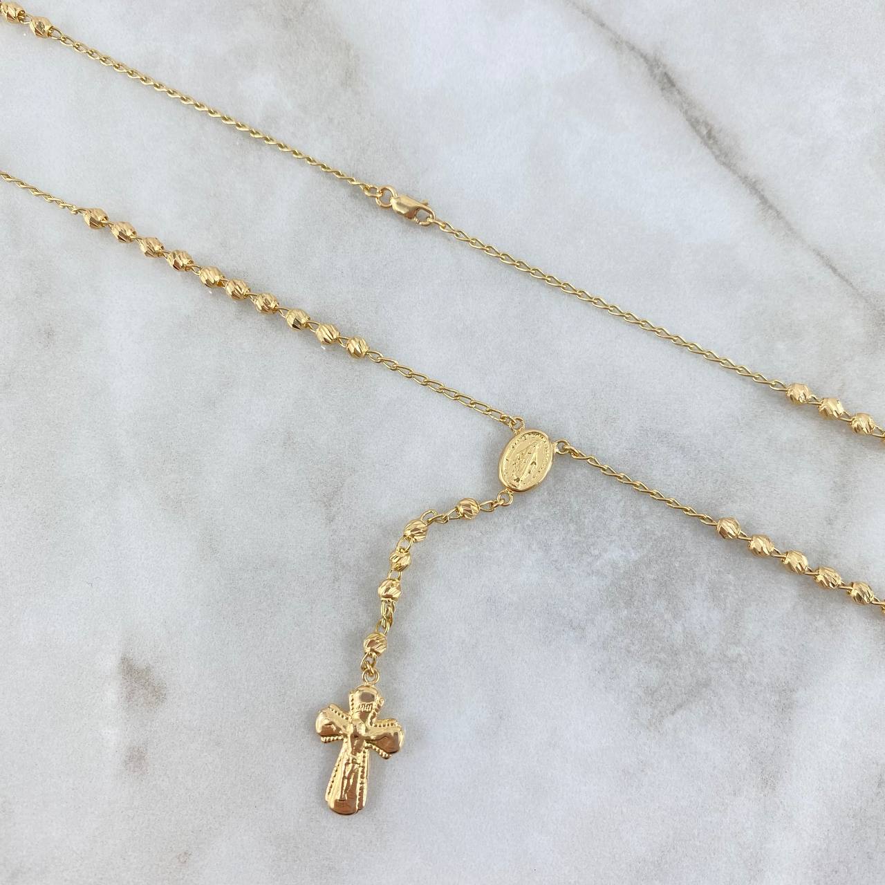 Rosario Espiga Virgen Milagrosa 8.05gr / 50cm / 3mm Bolas Diamantadas Oro Amarillo
