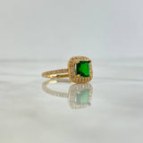 Anillo Solitario Halo Cuadrado 3.45gr / T7 3/4 / Circones Blancos Verde Oro Amarillo 18K ©