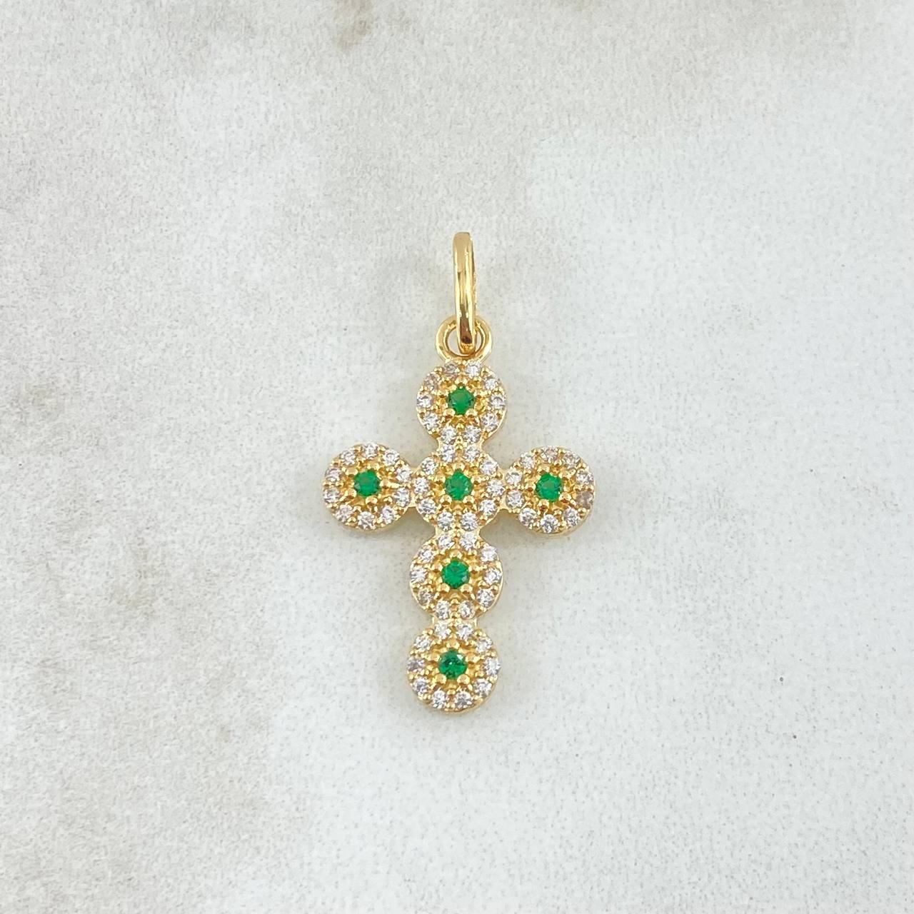 Dije Cruz Tupida 2.1gr / 2.8cm / Circones Blancos Verdes Oro Amarillo 18K ©
