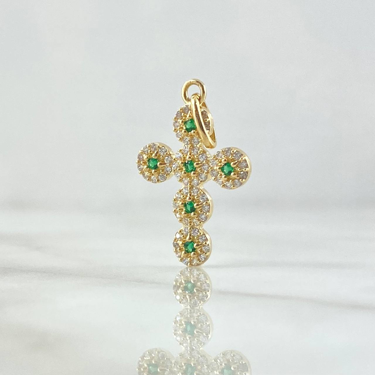 Dije Cruz Tupida 2.1gr / 2.8cm / Circones Blancos Verdes Oro Amarillo 18K ©