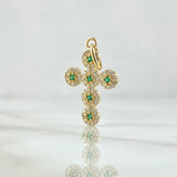 Dije Cruz Tupida 2.1gr / 2.8cm / Circones Blancos Verdes Oro Amarillo 18K ©