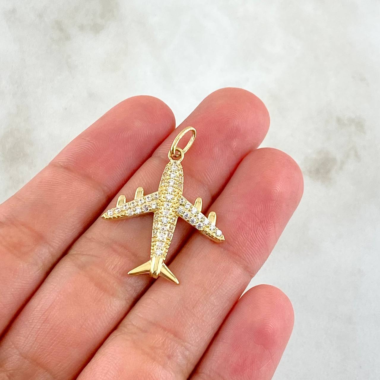 Dije Avión 3gr / 3.2cm / Circones Blancos Oro Amarillo 18K ©