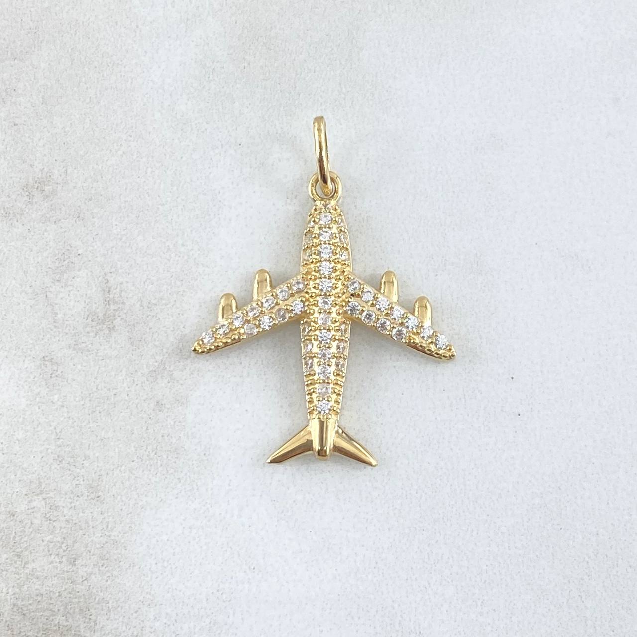 Dije Avión 3gr / 3.2cm / Circones Blancos Oro Amarillo 18K ©