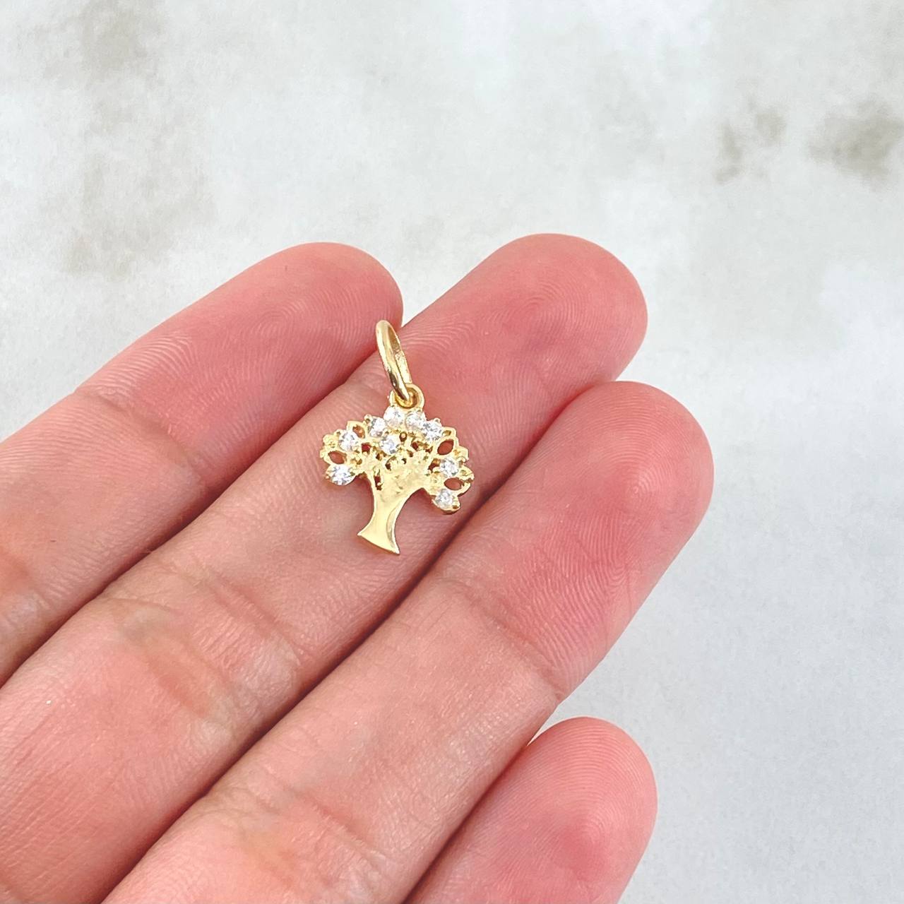 Dije Arbol 1gr / 1.8cm / Circones Blancos Oro Amarillo 18K ©