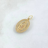 Dije Virgen Guadalupe Ovalo Filigrana 2.3gr / 2.6cm / Circones Blancos Azules Fucsias Oro Amarillo 18K ©