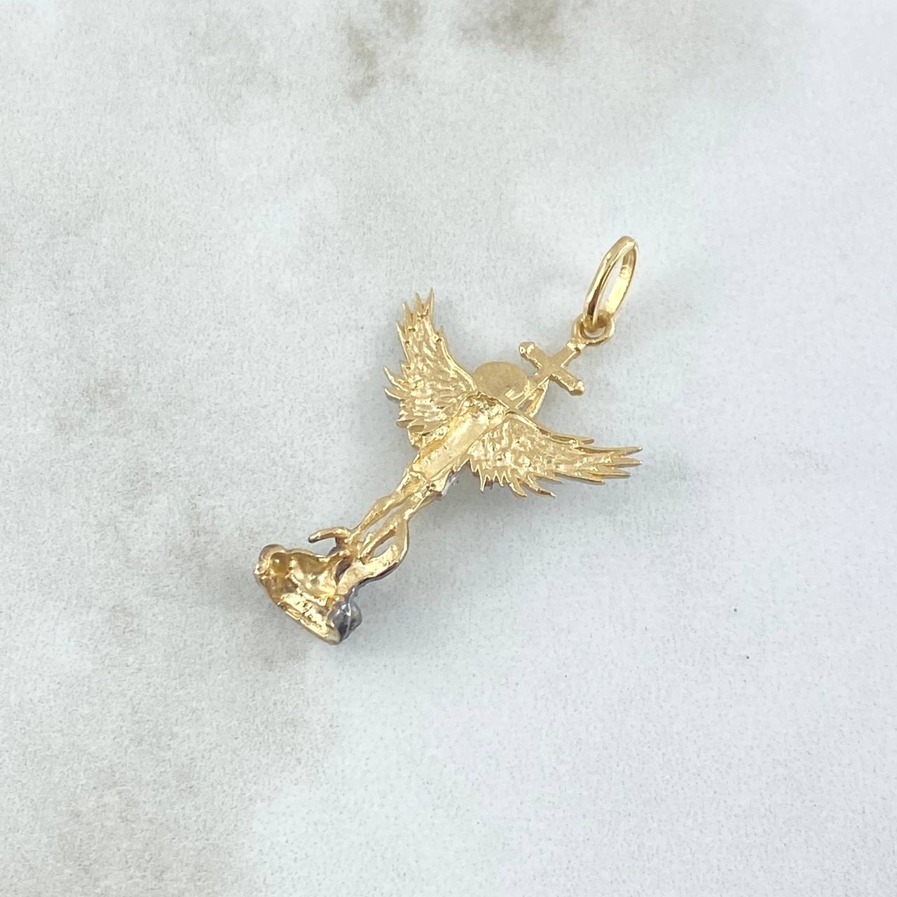 Dije San Miguel Arcángel 2.5gr / 3.5cm / Dos Oros Amarillo Blanco 18K ©