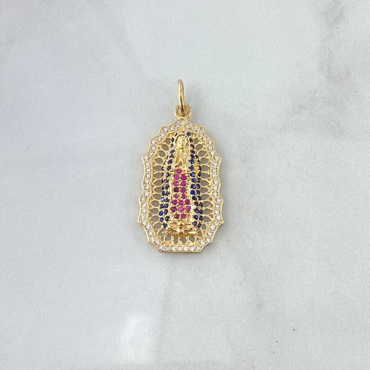 Dije Virgen Guadalupe Filigrana 5gr / 3.5cm / Circones Blancos Azules Fucsias Oro Amarillo 18K *