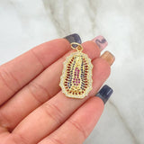 Dije Virgen Guadalupe Filigrana 5gr / 3.5cm / Circones Blancos Azules Fucsias Oro Amarillo 18K *