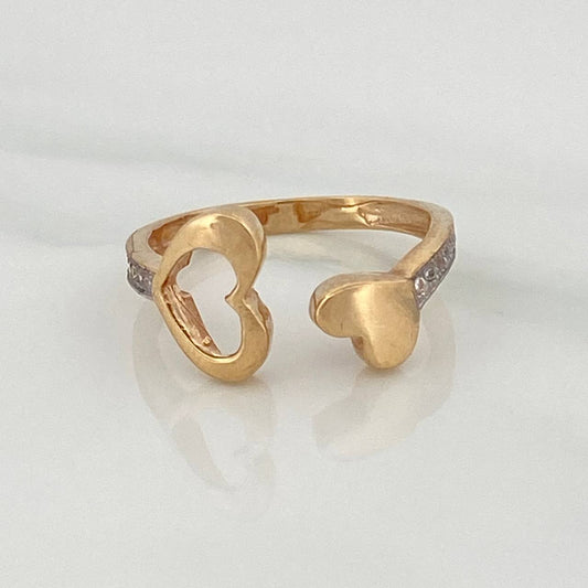 Anillo Doble Corazon 2.05gr / T6 / Dos Oros Amarillo Blanco 18K