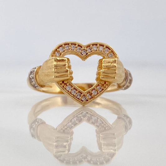 Anillo Manos Corazon 4.1gr / T7 1/2 / Dos Oros Amarillo Blanco 18K