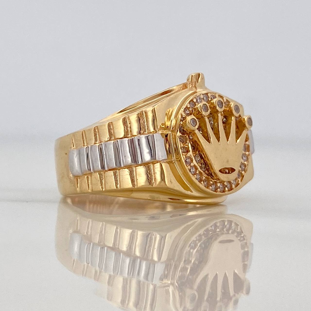 Anillo Sello Corona 8gr / T8 3/4 / Dos Oros Amarillo Blanco 18K