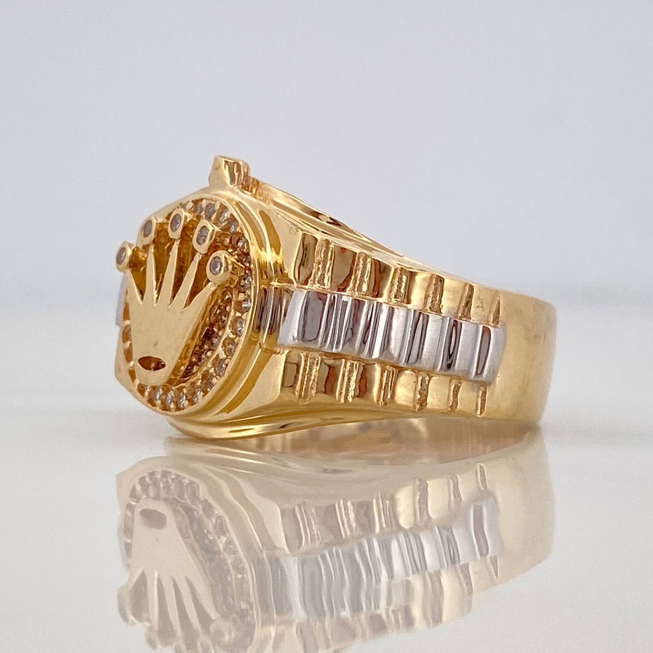Anillo Sello Corona 8gr / T8 3/4 / Dos Oros Amarillo Blanco 18K