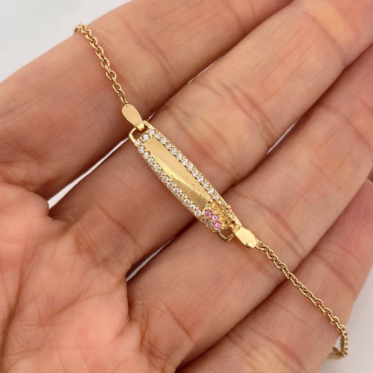 PulsoPlaca Bebe Aro Seguido Corona 2.8gr / 11.7cm / 0.7mm Oro Amarillo 18K %