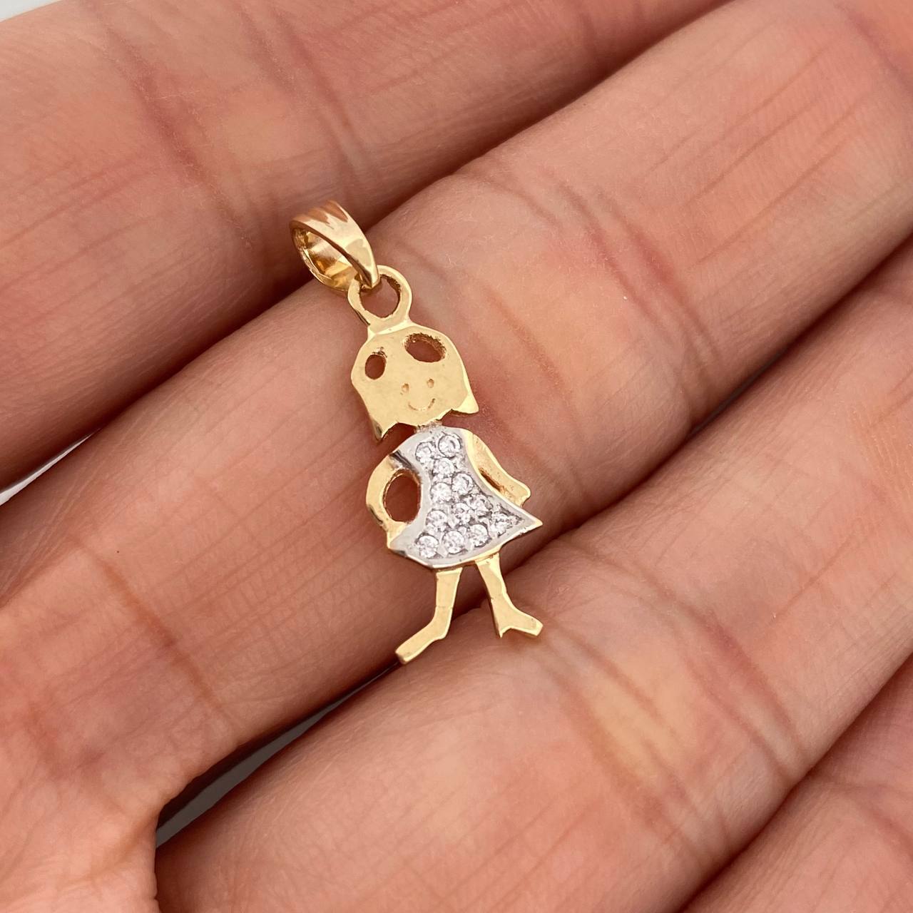 Dije Niña 1.1gr / 2.4cm / Dos Oros Amarillo Blanco 18K %