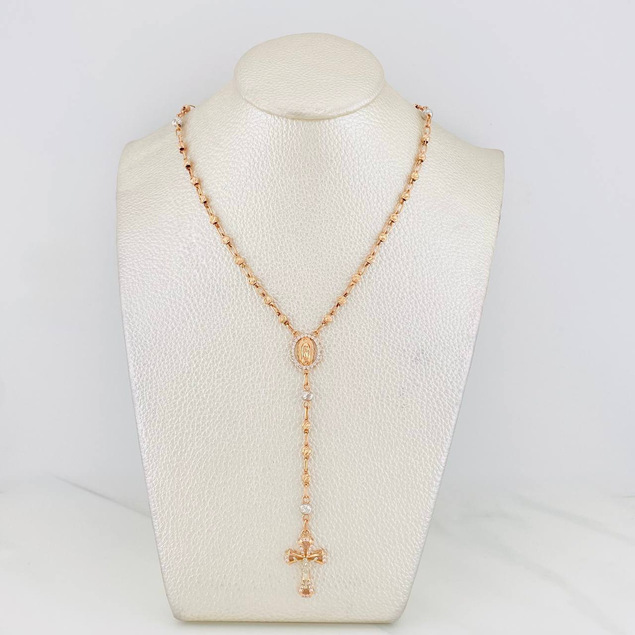Rosario Virgen de Guadalupe 11.75g / 55cm / 3mm Dos Oros Blanco Rosa 18K