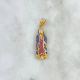 Dije Virgen Guadalupe 5.35gr / 4.3cm / Circones Fucsias-Azules Oro Amarillo