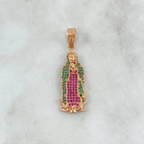 Dije Virgen Guadalupe 4.15gr / 4cm / Circones Verdes-Fucsias Oro Rosa