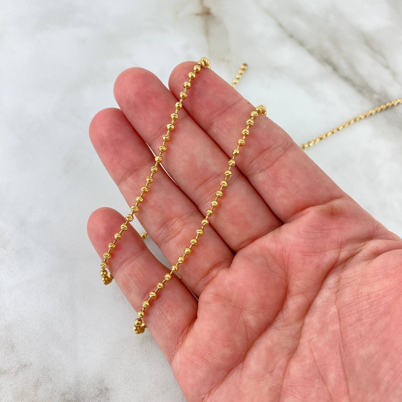 Cadena Militar 17.75gr / 60cm / 3mm Bolas Diamantada Oro Amarillo *