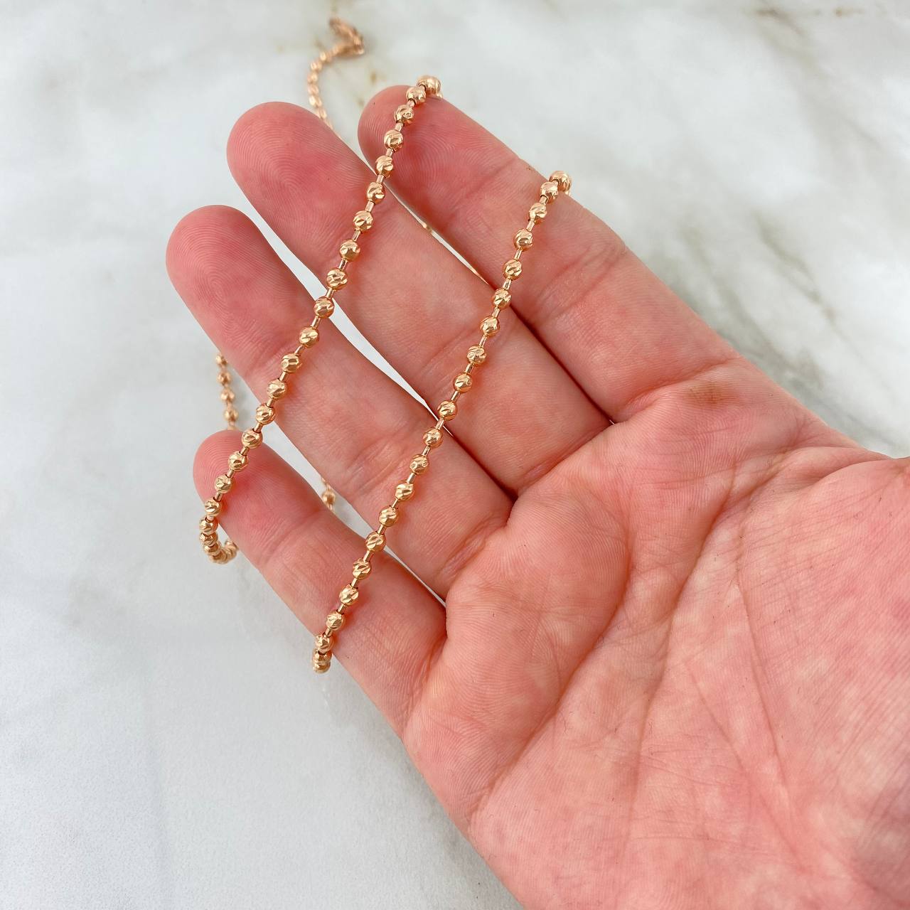 Cadena Militar 21.95gr / 65cm / Bolas Diamantadas Oro Rosa