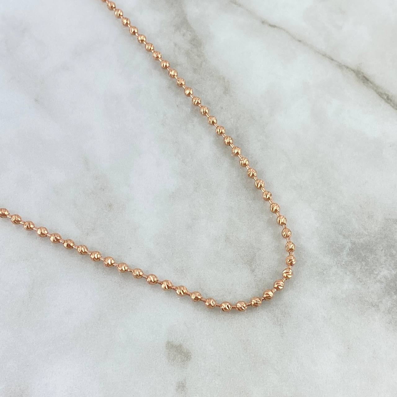 Cadena Militar 21.95gr / 65cm / Bolas Diamantadas Oro Rosa