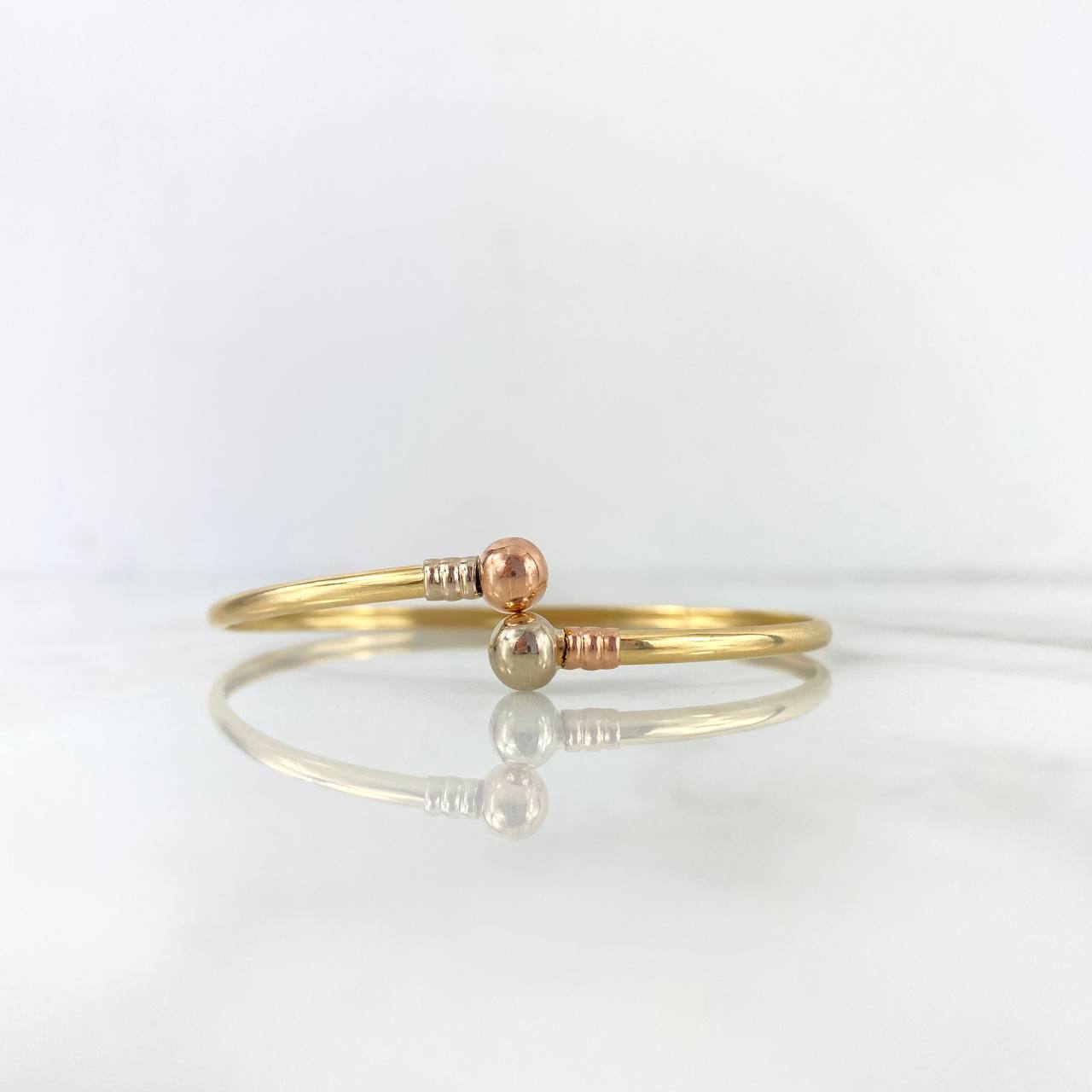 Pulso Aro Tu y Yo 4.3gr / 17cm / 6mm Bolas Lisas Tres Oros *