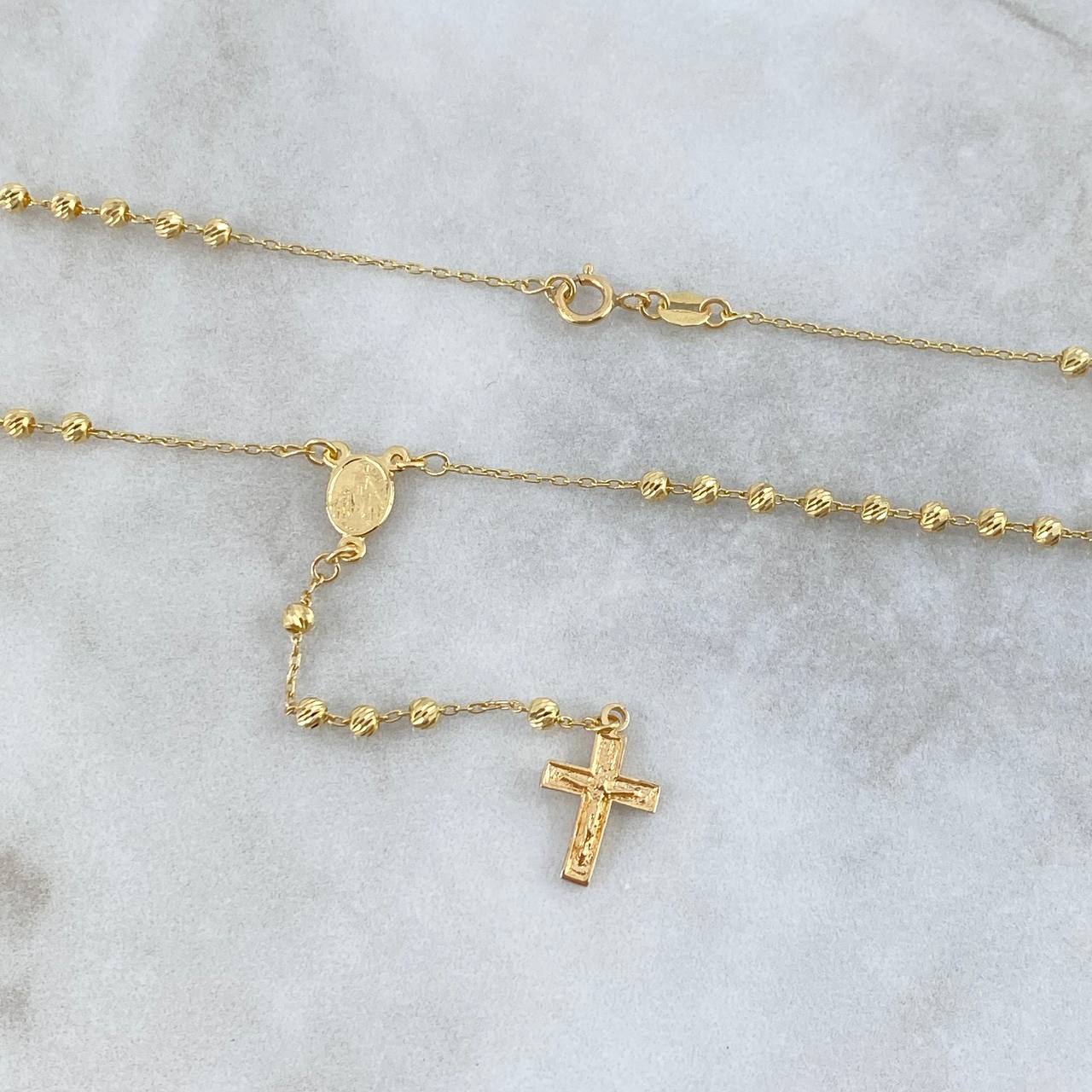 Rosario Virgen Milagrosa 4.1gr / 45cm / 3mm Bolas Diamantadas Oro Amarillo