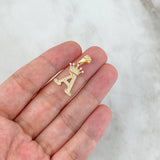 Dije Letra A Corona 1.7gr / 2.6cm / Circones Blancos Oro Amarillo