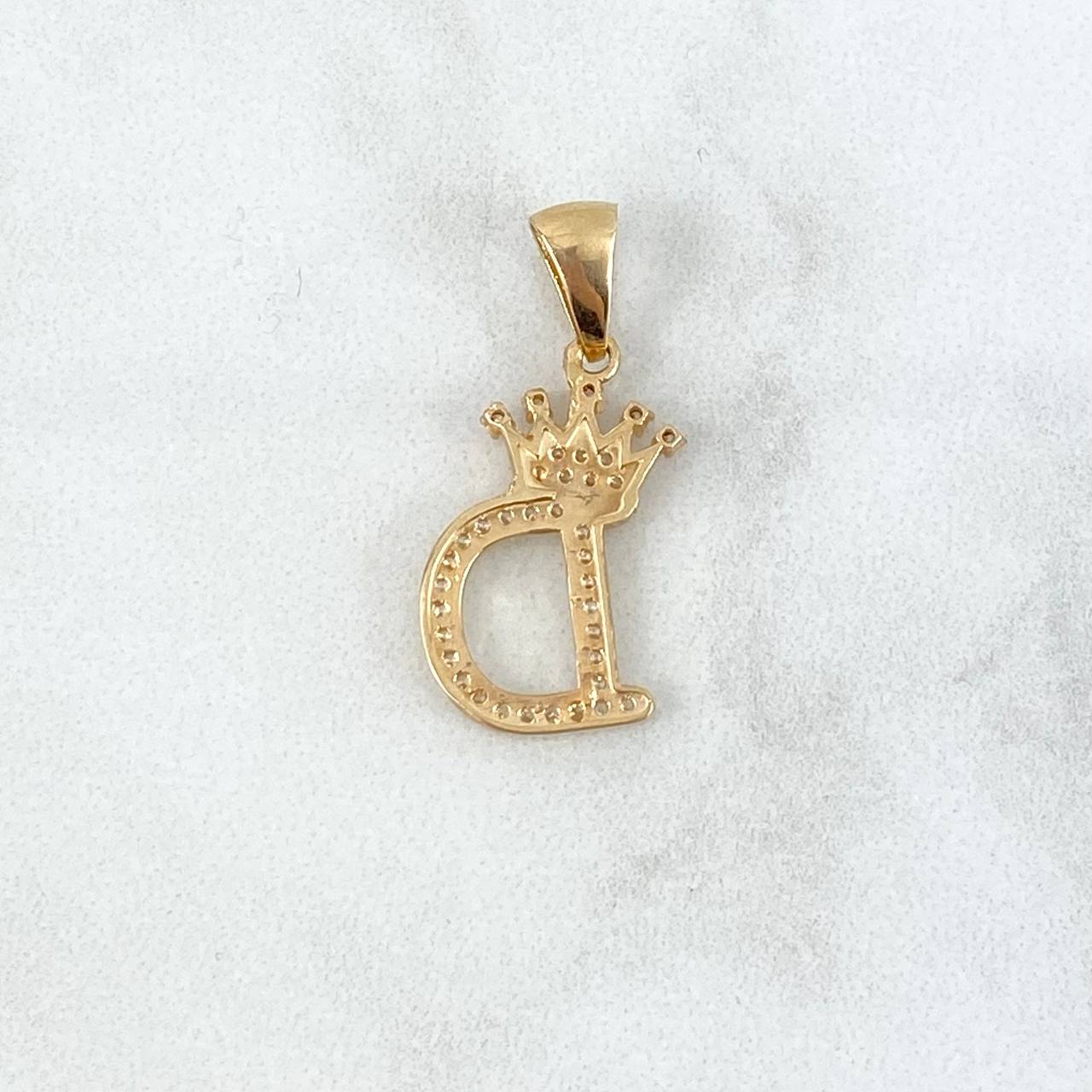 Dije Letra D Corona 1.9gr / 2.5cm / Circones Blancos Oro Amarillo