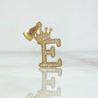 Dije Letra E Corona 1.7gr / 2.5cm / Circones Blancos Oro Amarillo