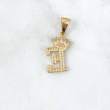 Dije Letra E Corona 1.7gr / 2.5cm / Circones Blancos Oro Amarillo