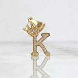 Dije Letra K Corona 1.8gr / 2.6cm / Circones Blancos Oro Amarillo