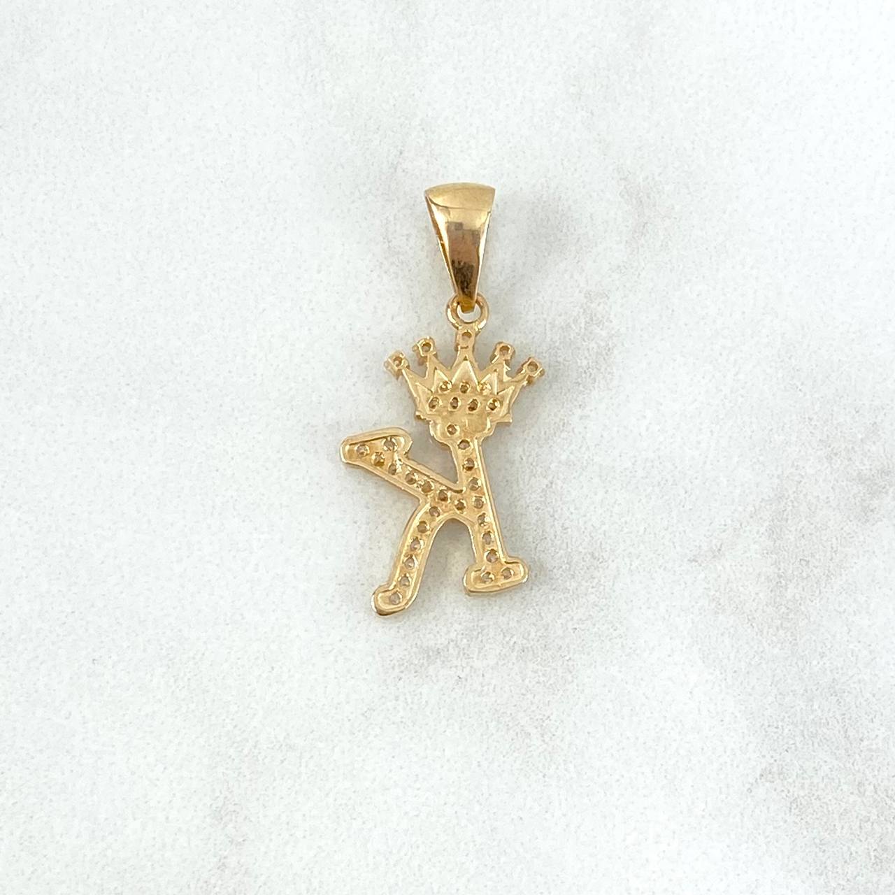 Dije Letra K Corona 1.8gr / 2.6cm / Circones Blancos Oro Amarillo