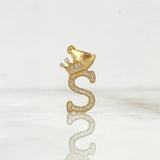 Dije Letra S Corona 1.55gr / 2.6cm / Circones Blancos Oro Amarillo