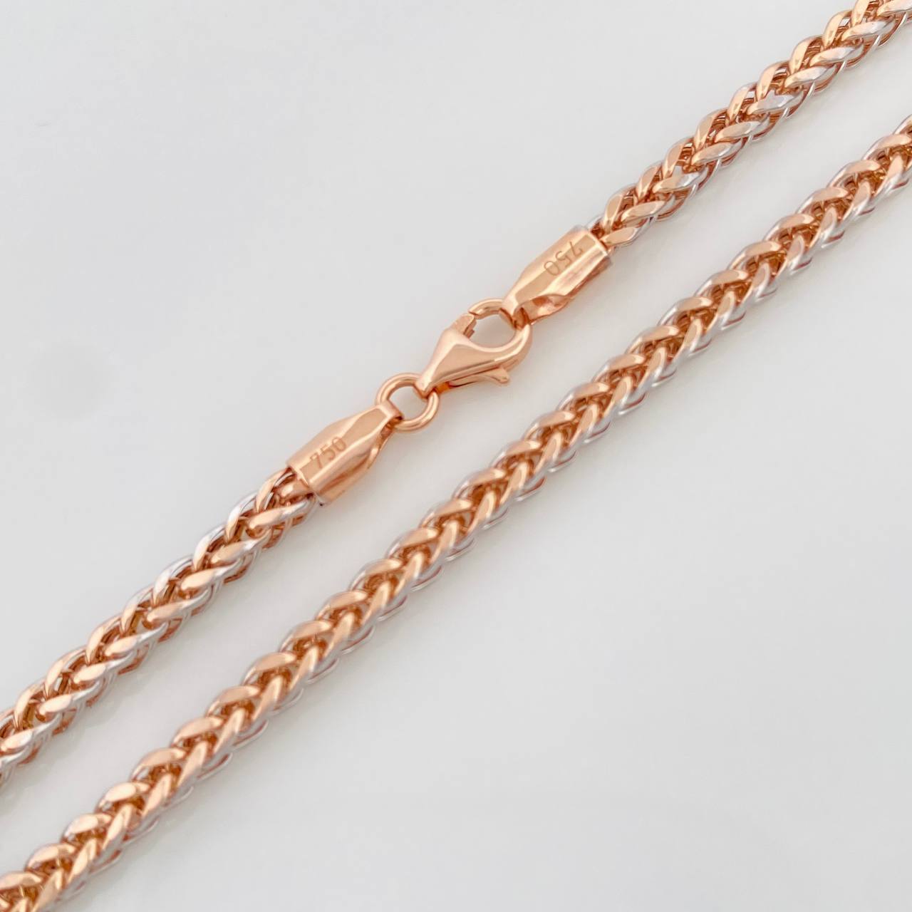 Cadena Franco 7.9g / 55cm / 2.28mm Dos Oros Blanco Rosa 18K
