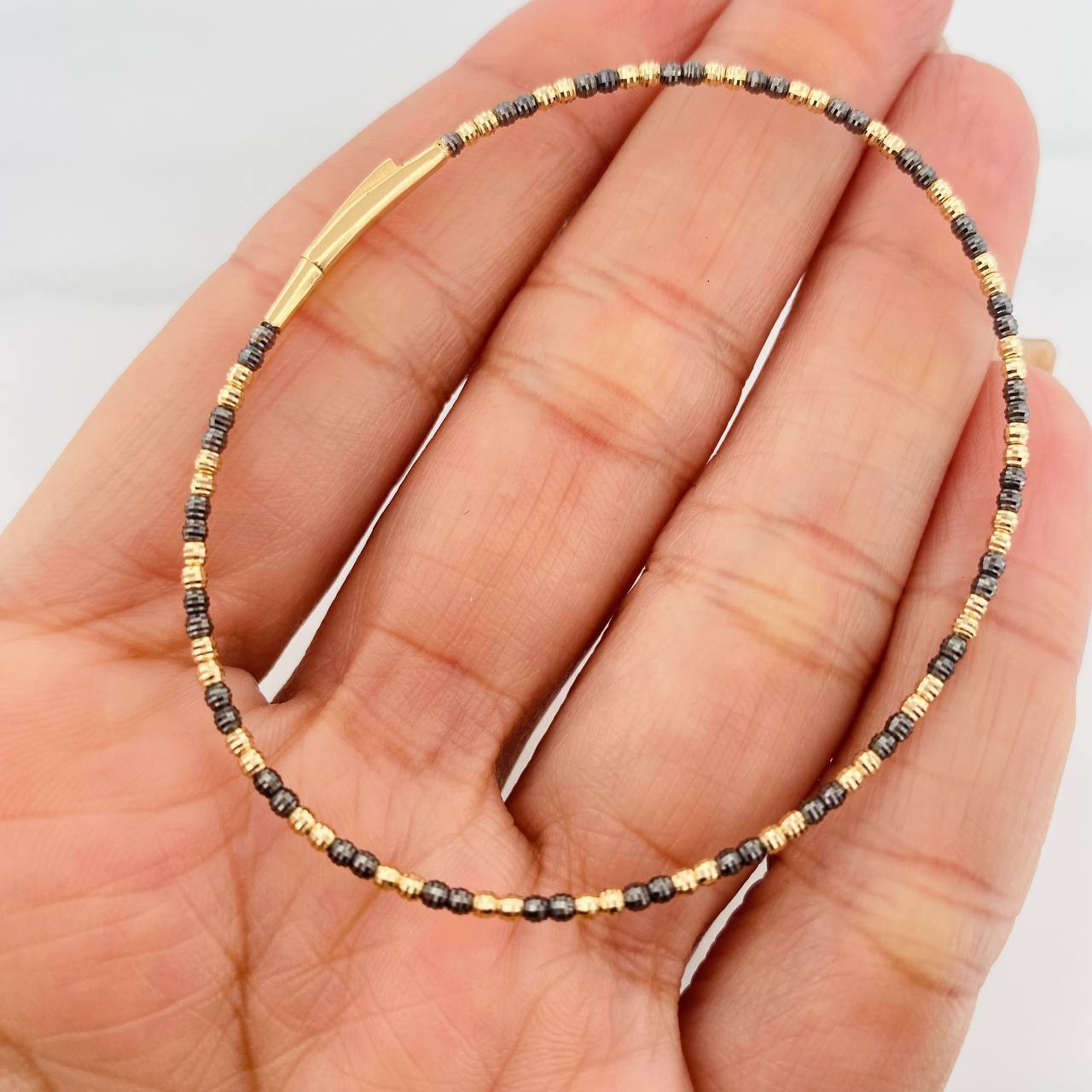 Pulso Aro Diamantado 2.85 g / 17 cm / 1.65 mm Dos Oros Negro Amarillo 18K