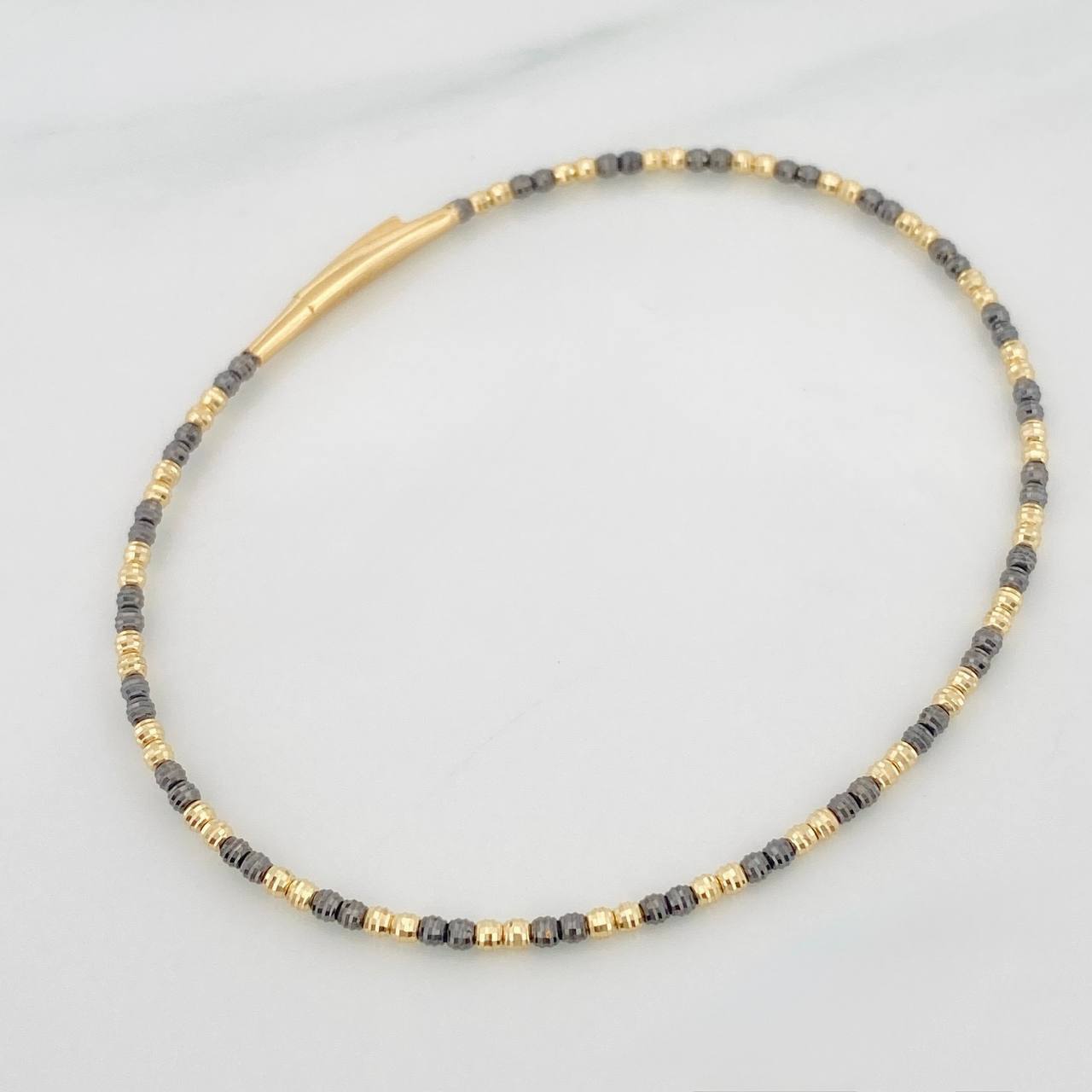 Pulso Aro Diamantado 2.85 g / 17 cm / 1.65 mm Dos Oros Negro Amarillo 18K