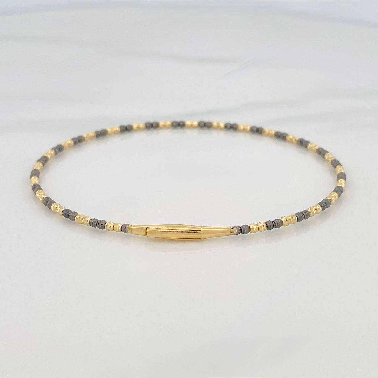 Pulso Aro Diamantado 2.85 g / 17 cm / 1.65 mm Dos Oros Negro Amarillo 18K